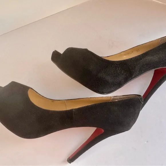 Christian Louboutin EU 36 Black Suede Peep-Toe Heels Like New with5” heel